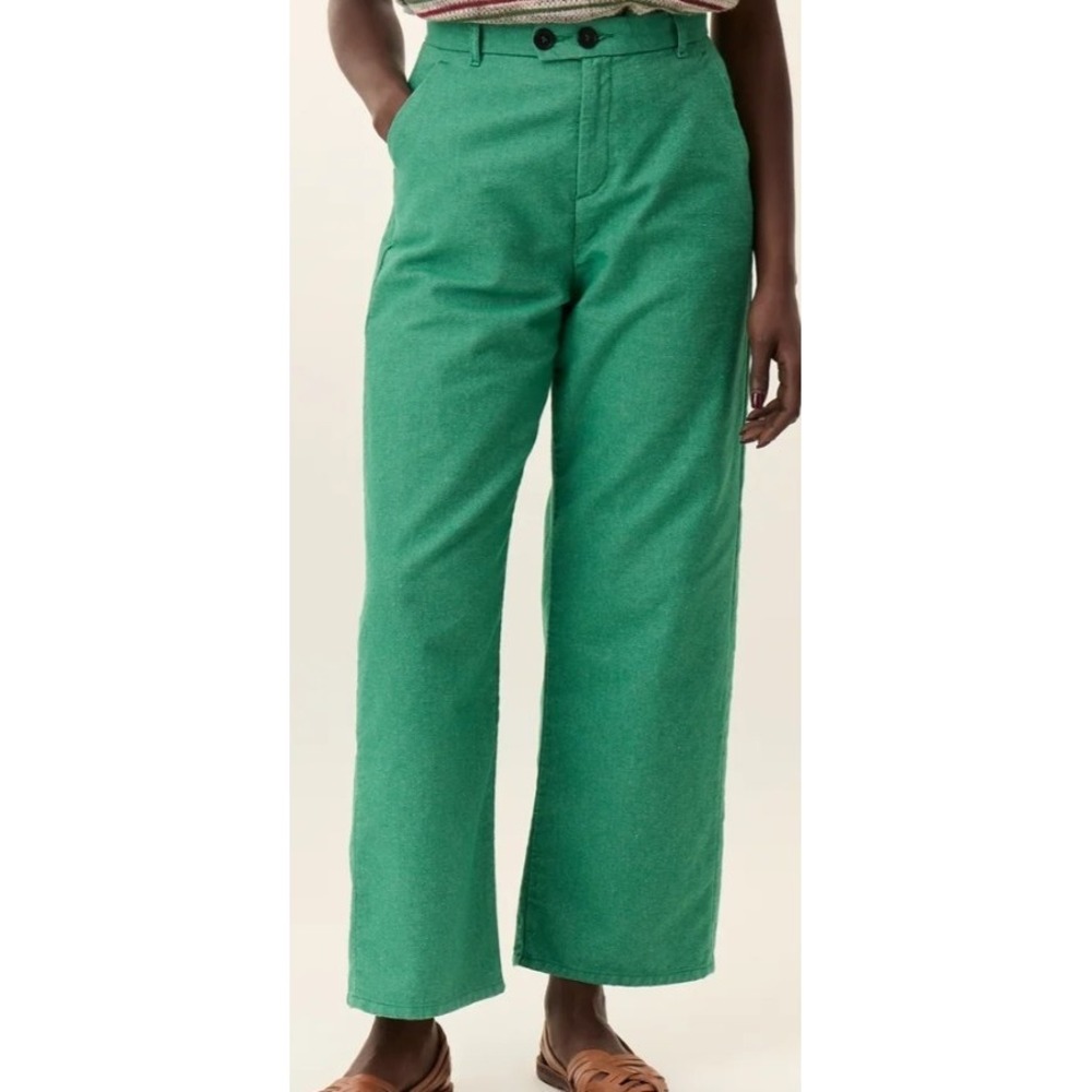 Leon & Harper Green Wide Leg Cropped Cotton Trousers Pants Size FR 38‎ US 6-8